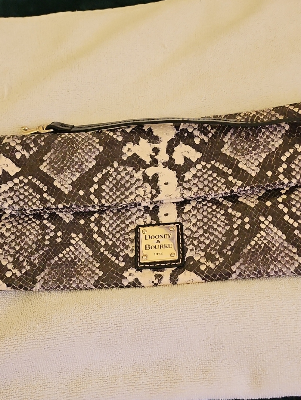 Dooney & Bourke Snake Print Clutch in Black and White